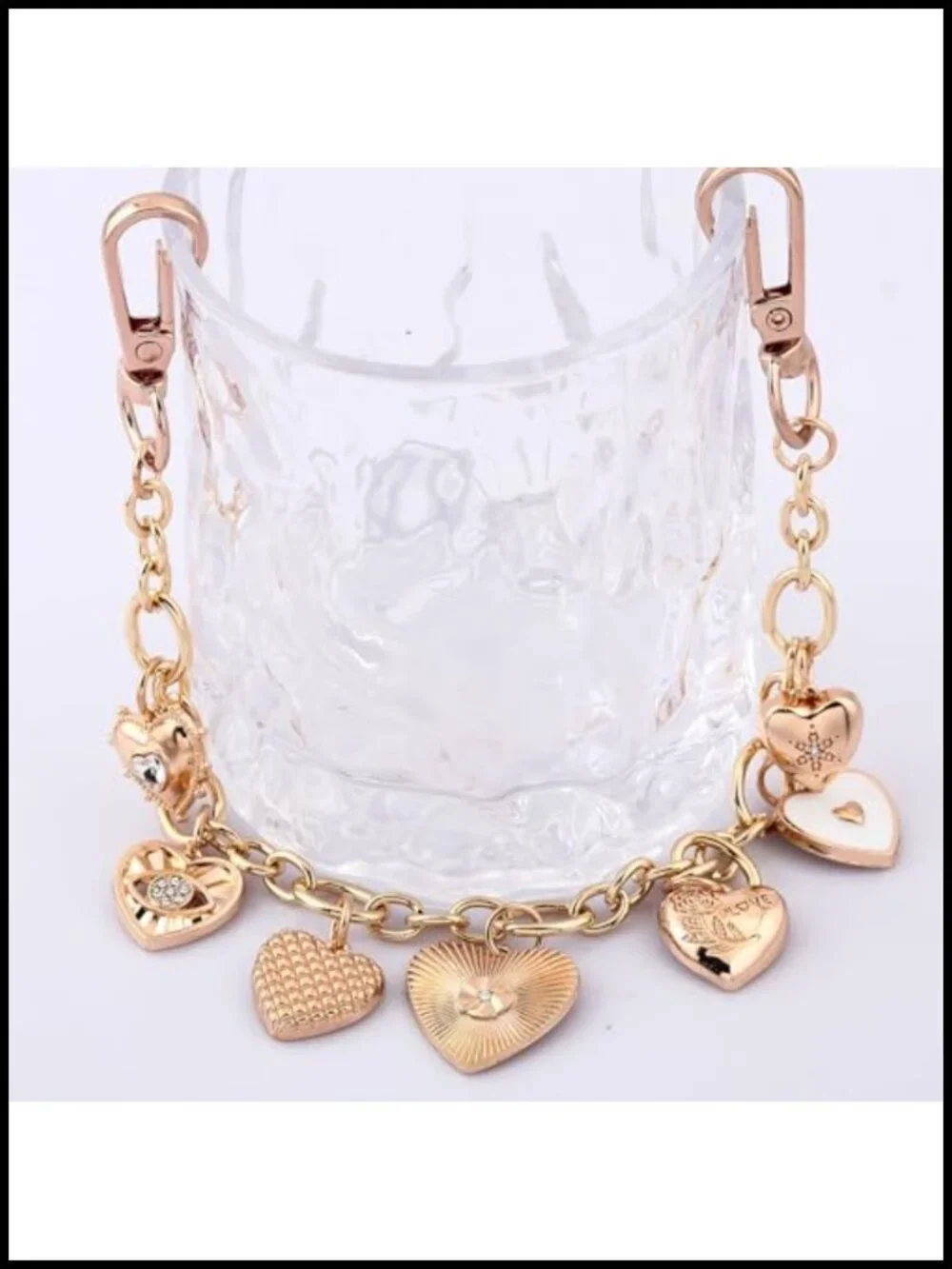 Gold Purse Charm Chain with Heart Charms - Bag Keychain Accessory for Women